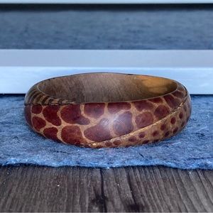 Vintage Hand Painted Giraffe Leopard Zebra Wood Bangle Bracelet